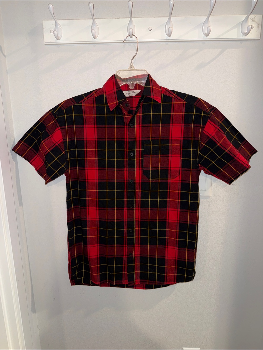 Vintage 100% Cotton Plaid Short-Sleeve Shirt XS